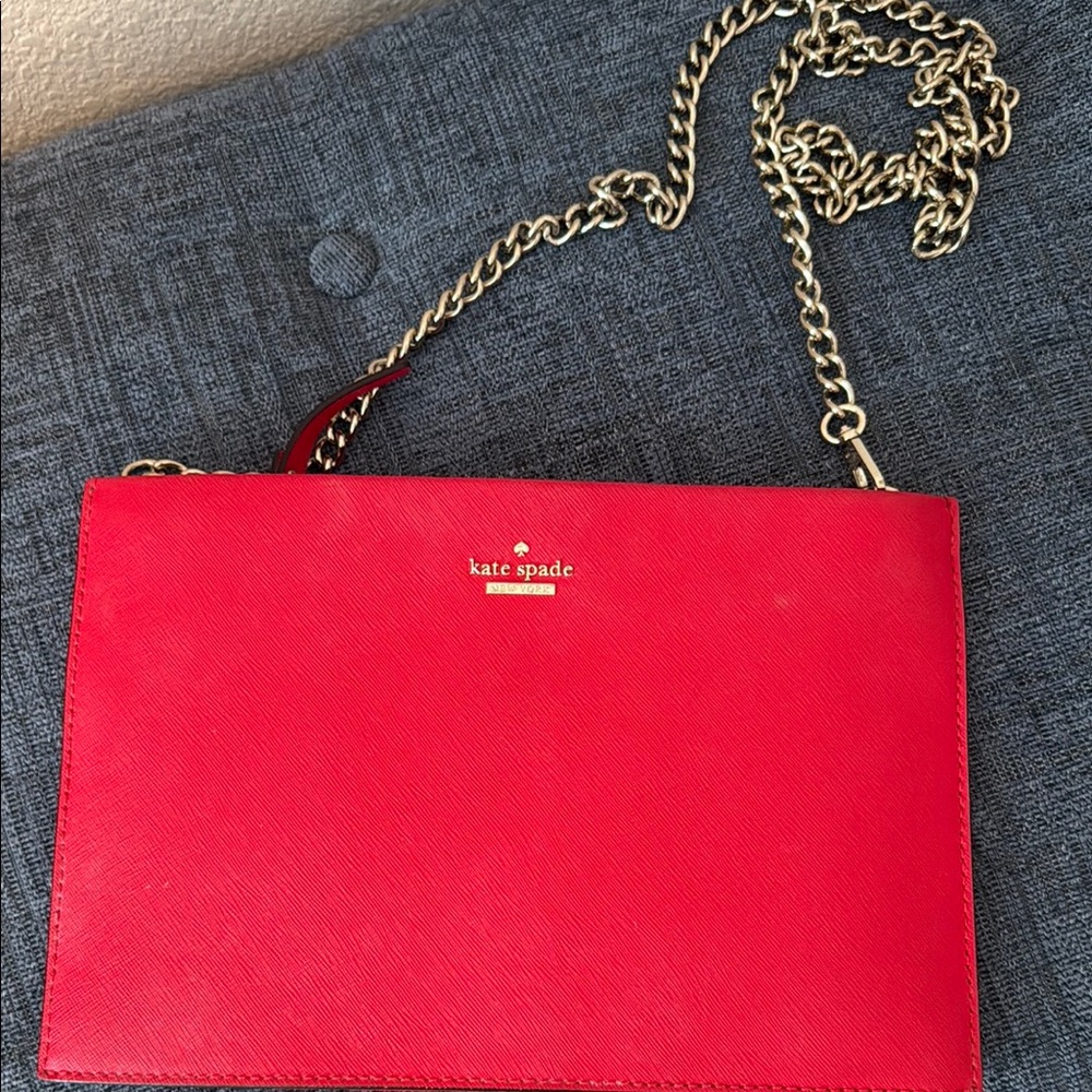 Kate Spade Red Crossbody Bag with Gold Chain